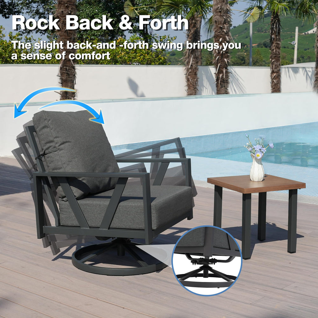 Patio Swivel Rocking Chairs Set of 2 with 6 Inch Cushion, Grey