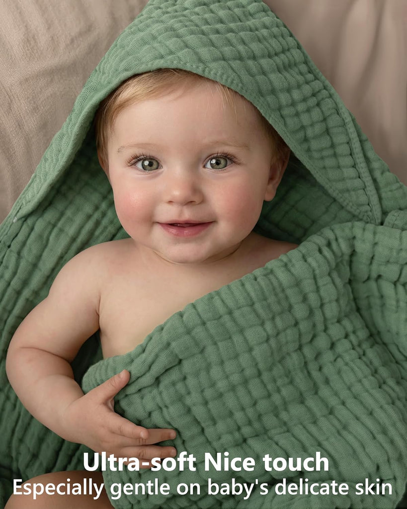 Bath Towels, 100% Muslin Cotton Hooded Baby Towels for Newborn, 2 Pack Baby Towels with Hood for Infant Toddler
