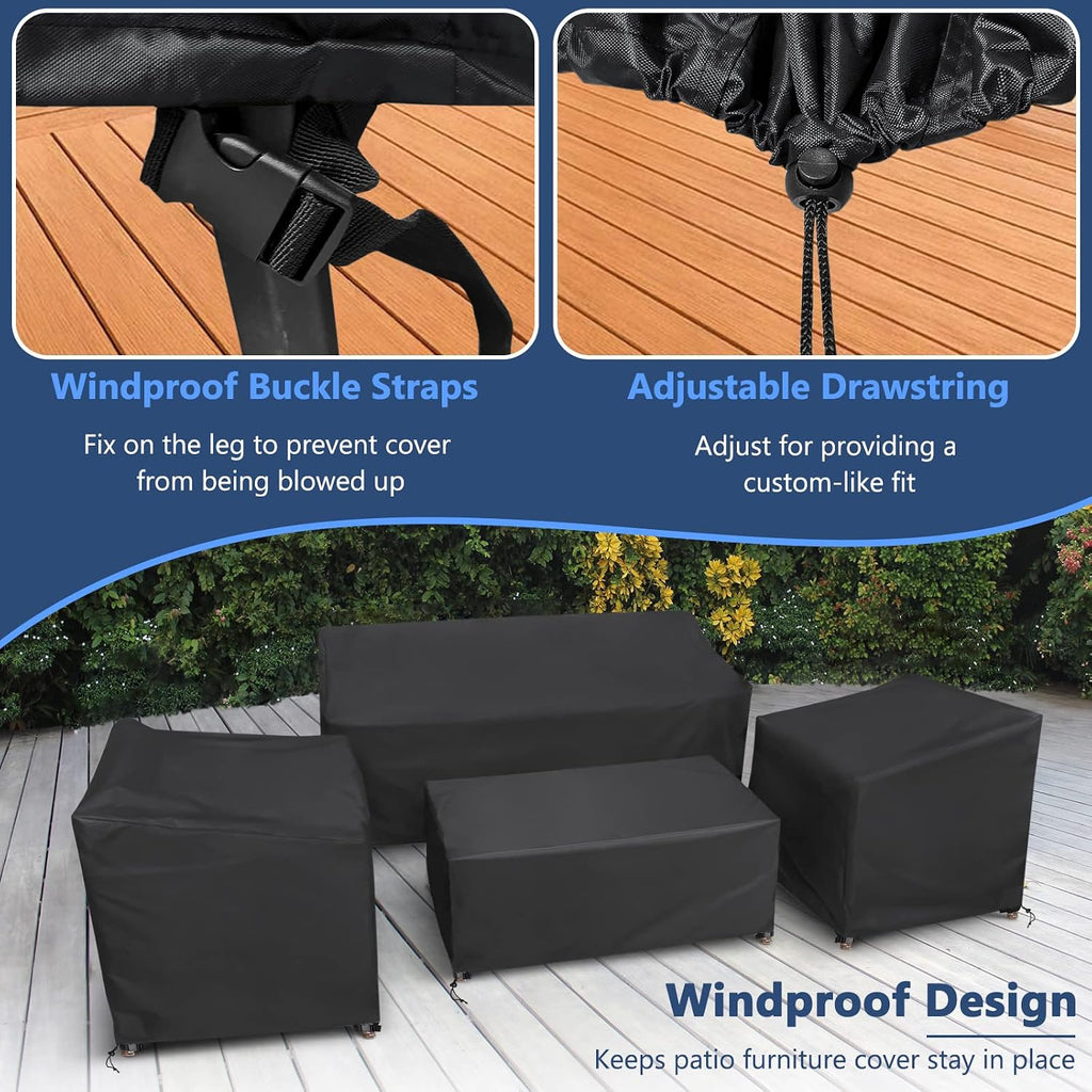 Outdoor Furniture Cover Waterproof 4 Piece, Black, Regular, 420D | Heavy Duty Patio Furniture Covers for Rattan