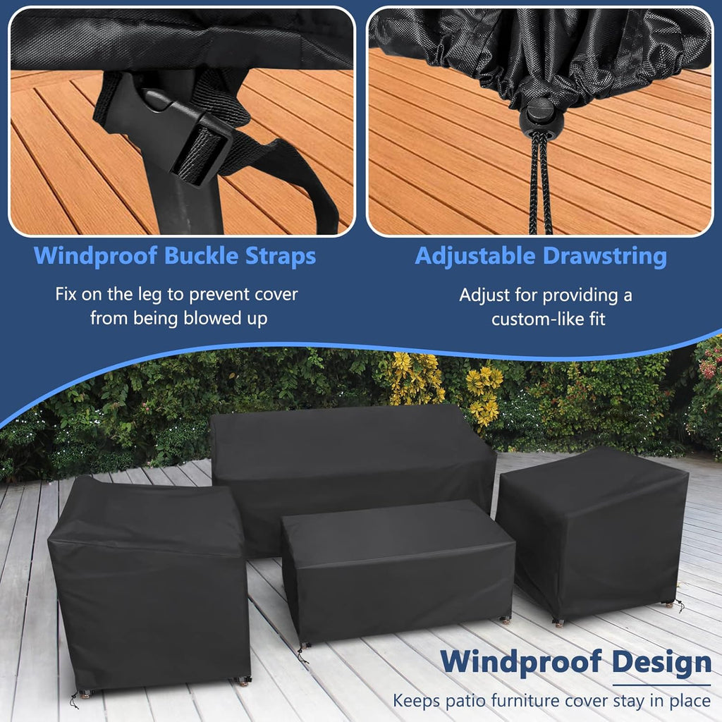 Patio Furniture Cover 4 Piece Set, Black, Regular | Outdoor Furniture Cover Waterproof for Loveseat, Lawn Chairs