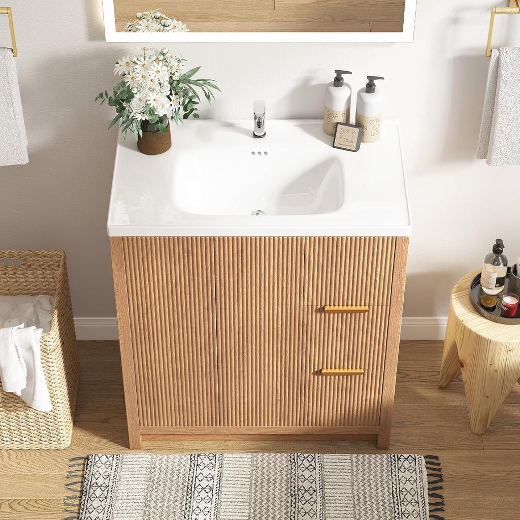 32" Bathroom Vanity with Sink, Free Standing Single Vanity Set with 2 Drawers & 2 Doors