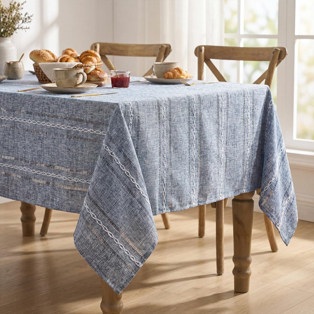 Blue Rectangular Tablecloth, 60×84 Inch, Farmhouse Decor