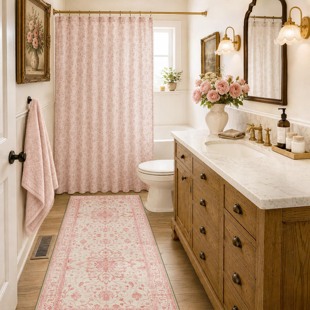 Washable Area Rug, Runner, Pink/Light Vintage Pink