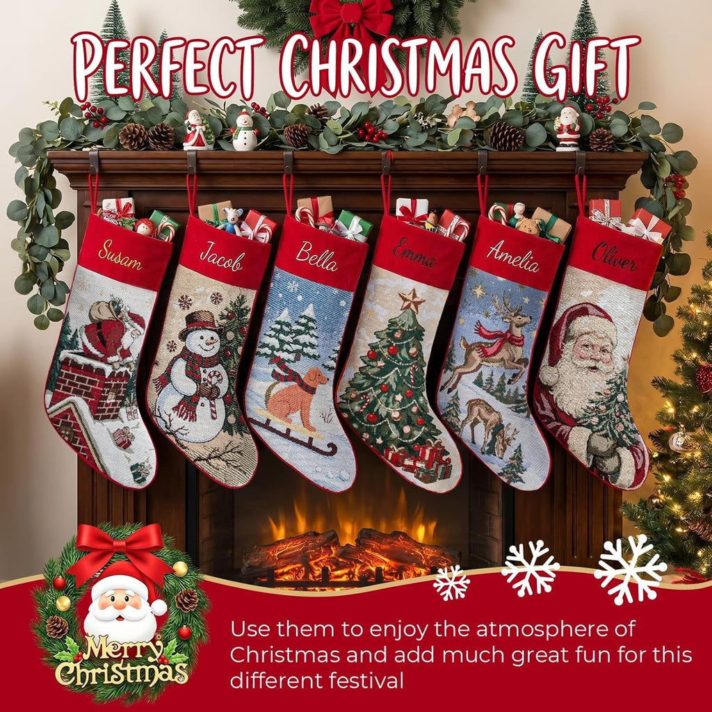 With Embroidered Name,Soft Velvet Cuff with Reindeer Jacquard Design Xmas Stockings,18Inches Vintage Stocking