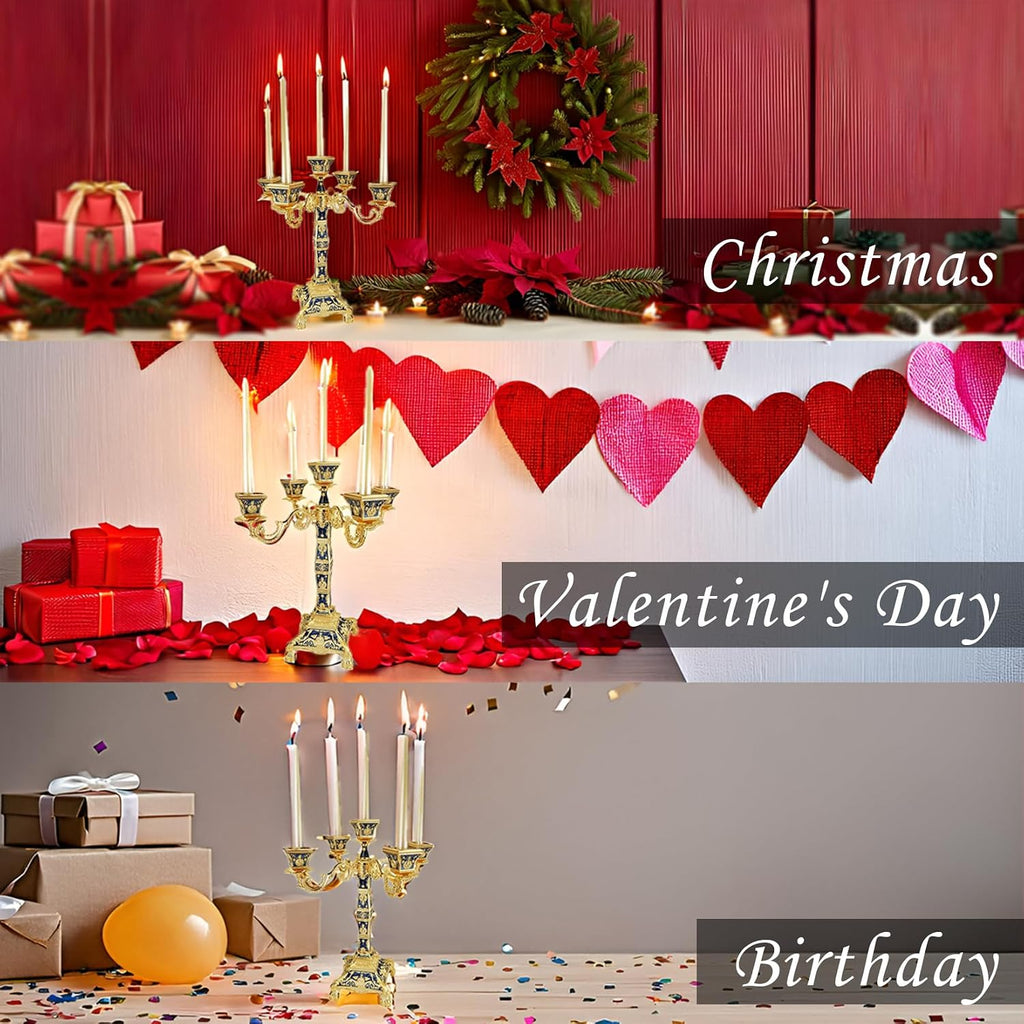 Metal Candelabra 17" Height, Candle Holder with 5 Arms,Antique Bronze Furnish Candle Holder, Centerpiece,Wedding