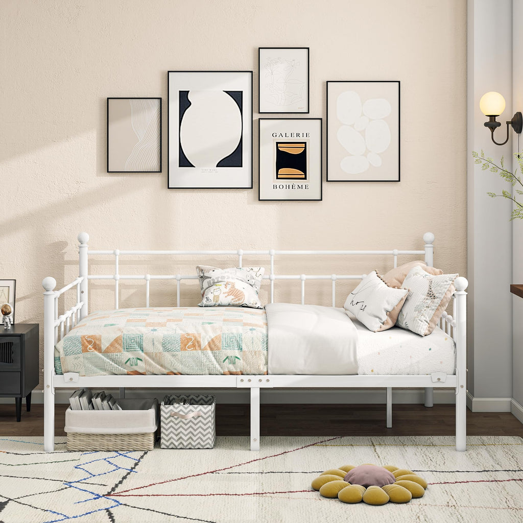Metal Daybed Frame Twin Size Platform Sofa Bed Day Bed, White