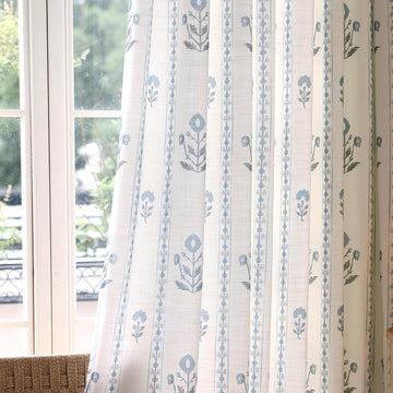 Linen Blend Pinch Pleated Curtains 96 Inches Long, Light Filtering Curtains 2 Panels Set, Modern Floral Printed
