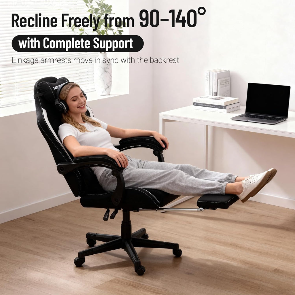 Big and Tall Gaming Chair Fabric with Footrest, Massage Lumbar for Adults | Ergonomic High Back Gamer Chair with