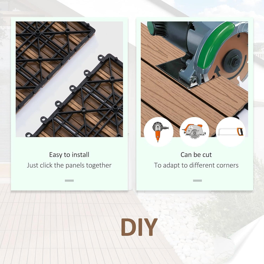 Interlocking Deck Tiles, Pack of 11 Outdoor Flooring Patio Tiles, 12" x 12", All Weather for Porch, Balcony, Backyard