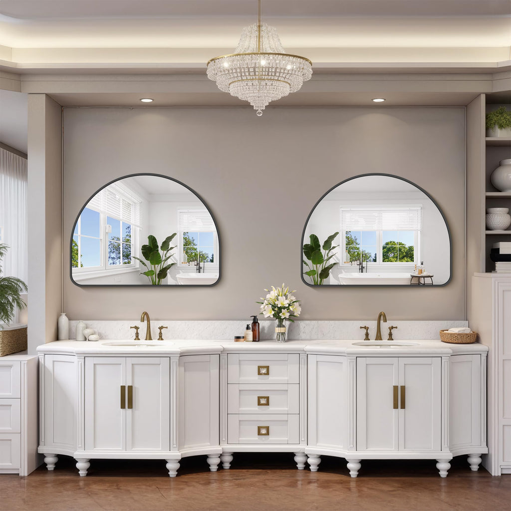 Arched Bathroom Mirror 40x30 Inch, Black Bathroom Mirror Wall Mounted Modern Aluminum Alloy Frame Arch Mirror Living