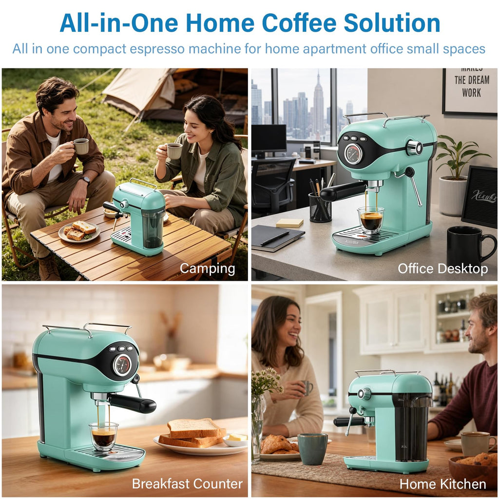 Espresso Machine, Compact Espresso Maker with Milk Frother, Blue