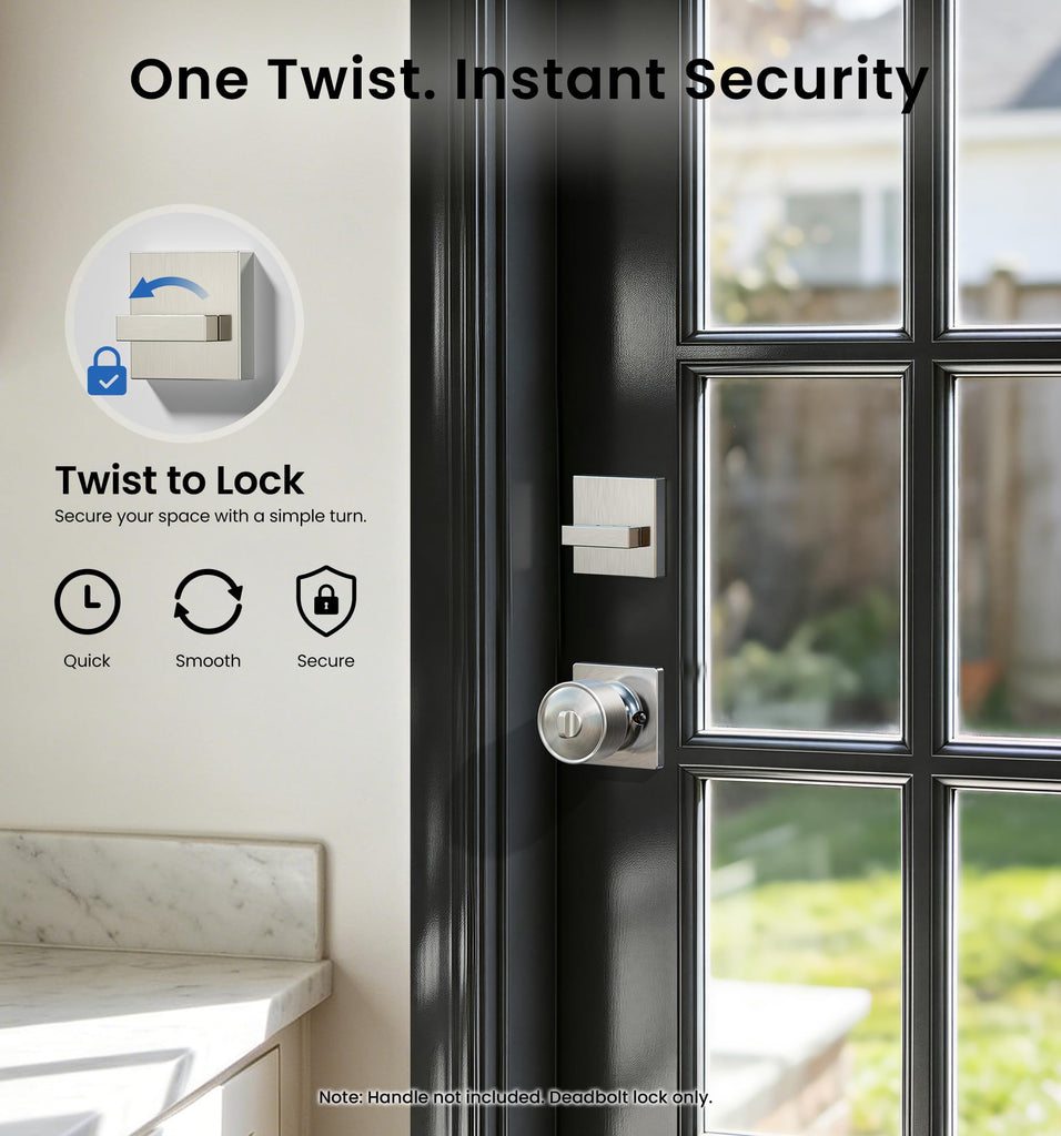 Modern Square Deadbolt, Satin Nickel Single Cylinder Door Lock ANSI 3