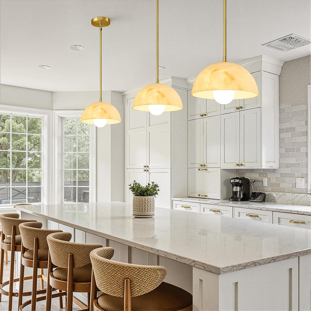 Modern Pendant Light Fixtures: 10 Inch Resin Shade Mid Century Chandelier - Adjustable Gold Pendant Lighting for