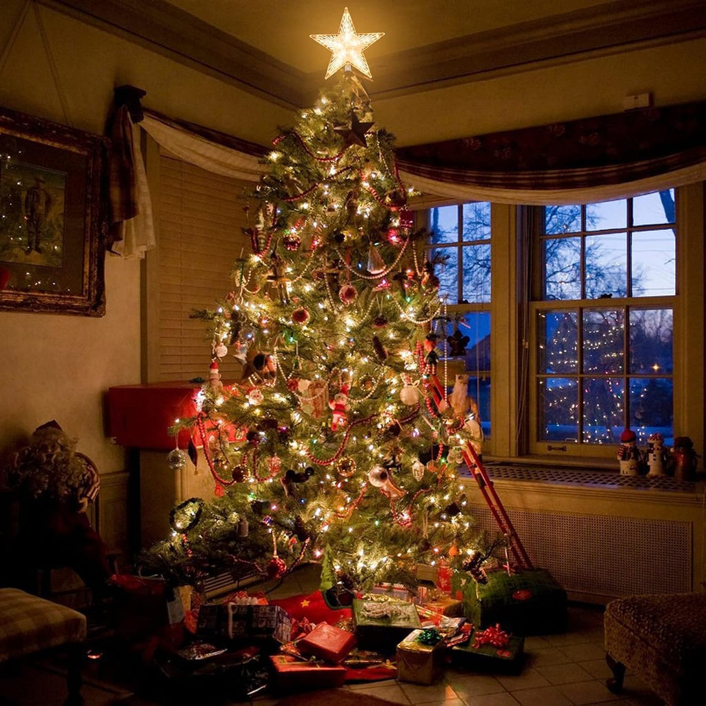 Christmas Tree Topper Star Warm White Light Christmas Tree Decor for Christmas Holiday Home Fit for General Size Xmas