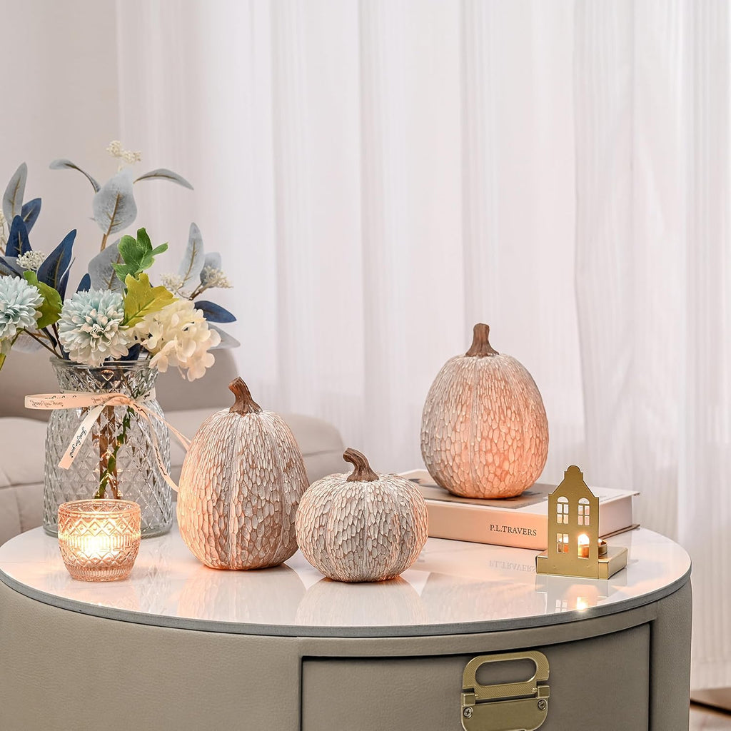 Artificial Pumpkin Decor, Brown and White Decorative Pumpkins - Set of 2