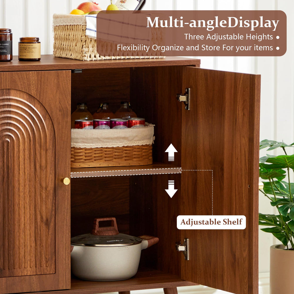 31.5" Accent Storage Cabinet, Arched Fluted 2-Door Sideboard (Walnut)