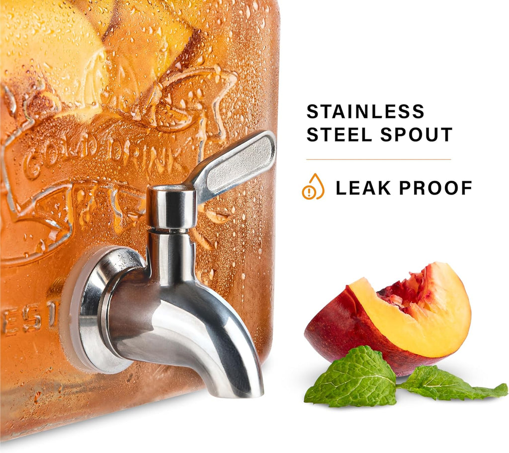 Glass Drink Dispenser for Fridge - Stainless Steel Spigot Mason Jar Dispenser with Wide Opening & Easy-Fill