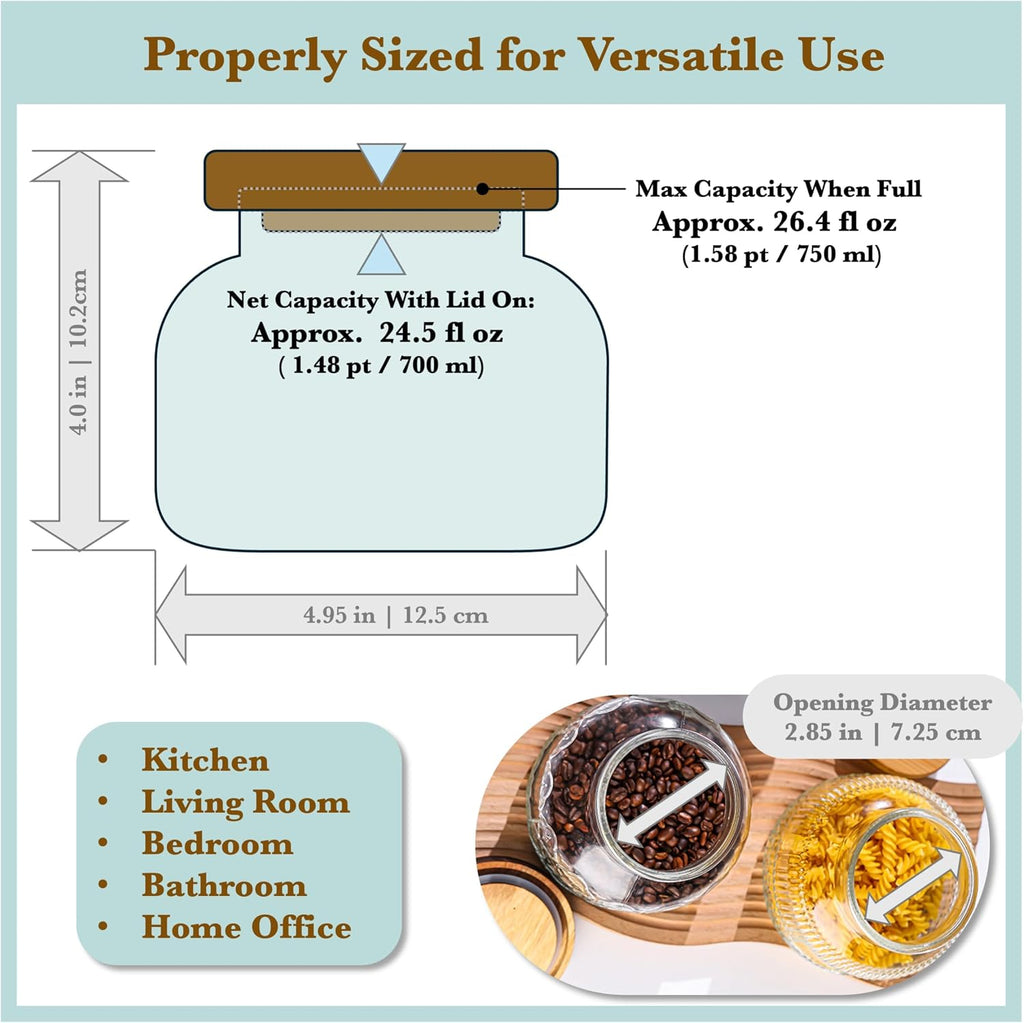 Decorative Blue Embossed Glass Jar with Airtight Wooden Lid, 25.4 fl. oz
