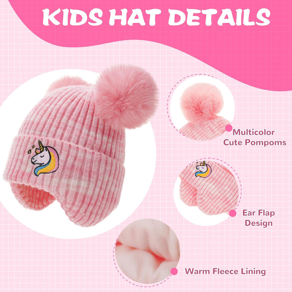 3Pcs Kids Winter Hat Scarf Gloves Set, Children Knit Warm Ear Cap with Gloves Neck Warmer for Boys Girls
