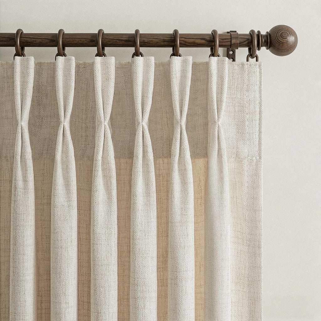 Linen Pleated Curtains 86 Inches Long Sliding Glass Door, Memory Shape Light Filtering Semi Sheer Window Drapes Non
