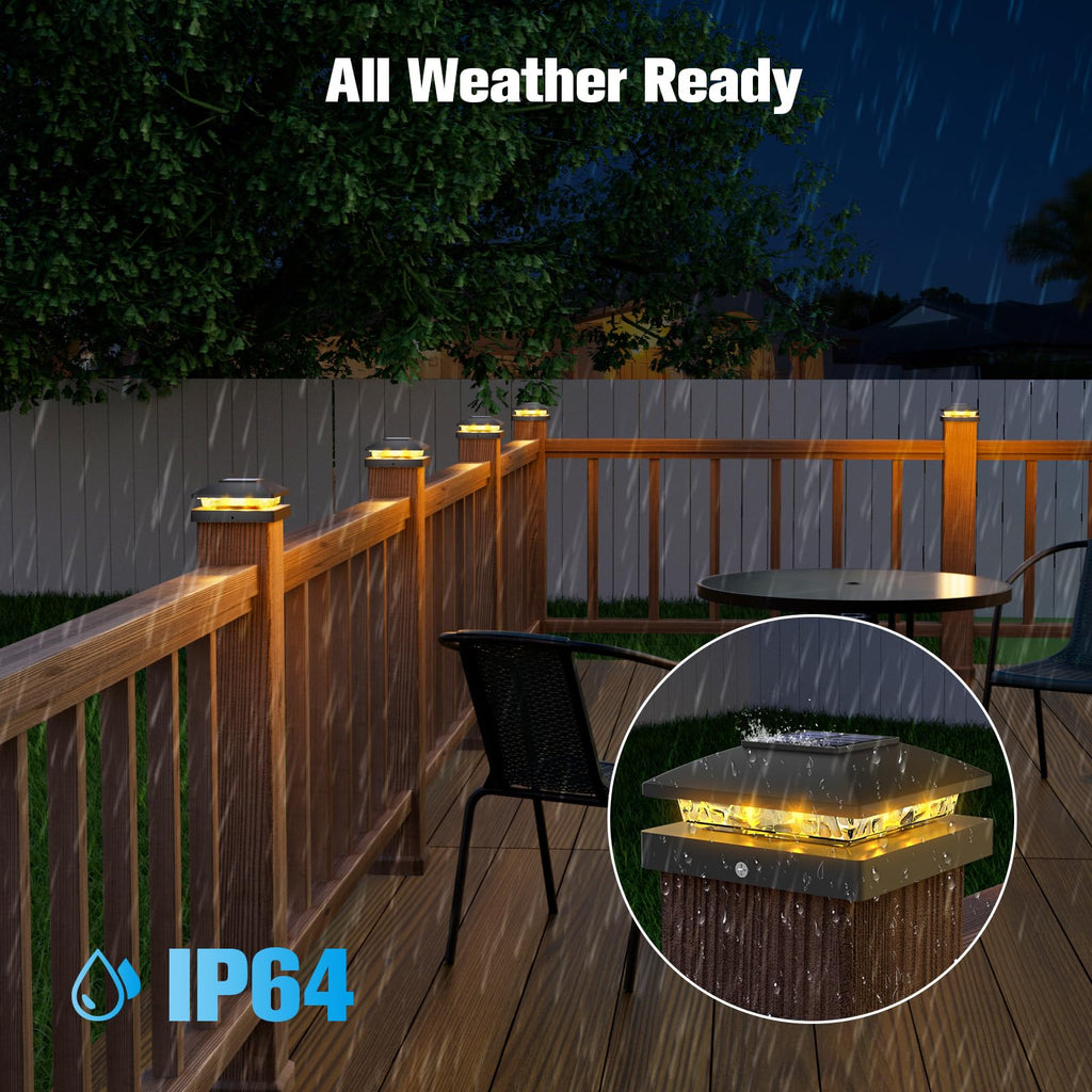 4x4 Solar Post Cap Lights, 12 Pack Black Waterproof Fence Lights