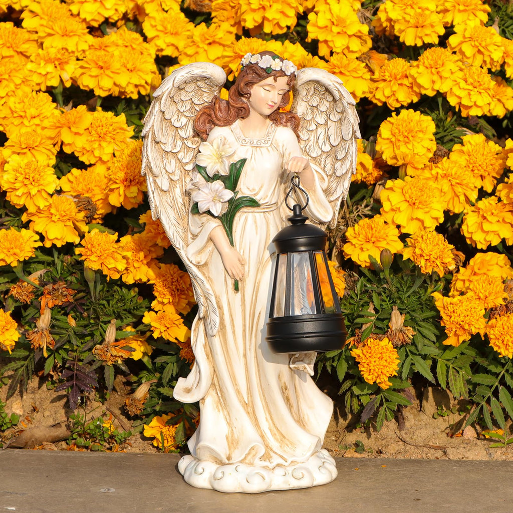 Statue, Solar Garden Angel Statues for Outside with Lantern