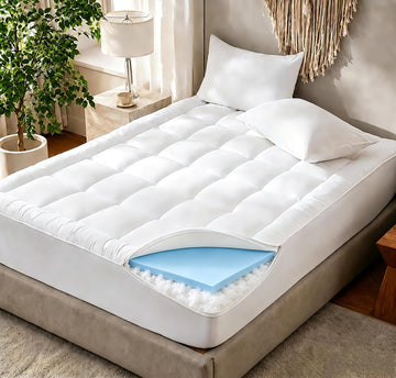 Cotton Top Mattress Topper Full Size, with Memory Foam Layer | Pillow Top Mattress Pad for Back Pain Relief, Mattress