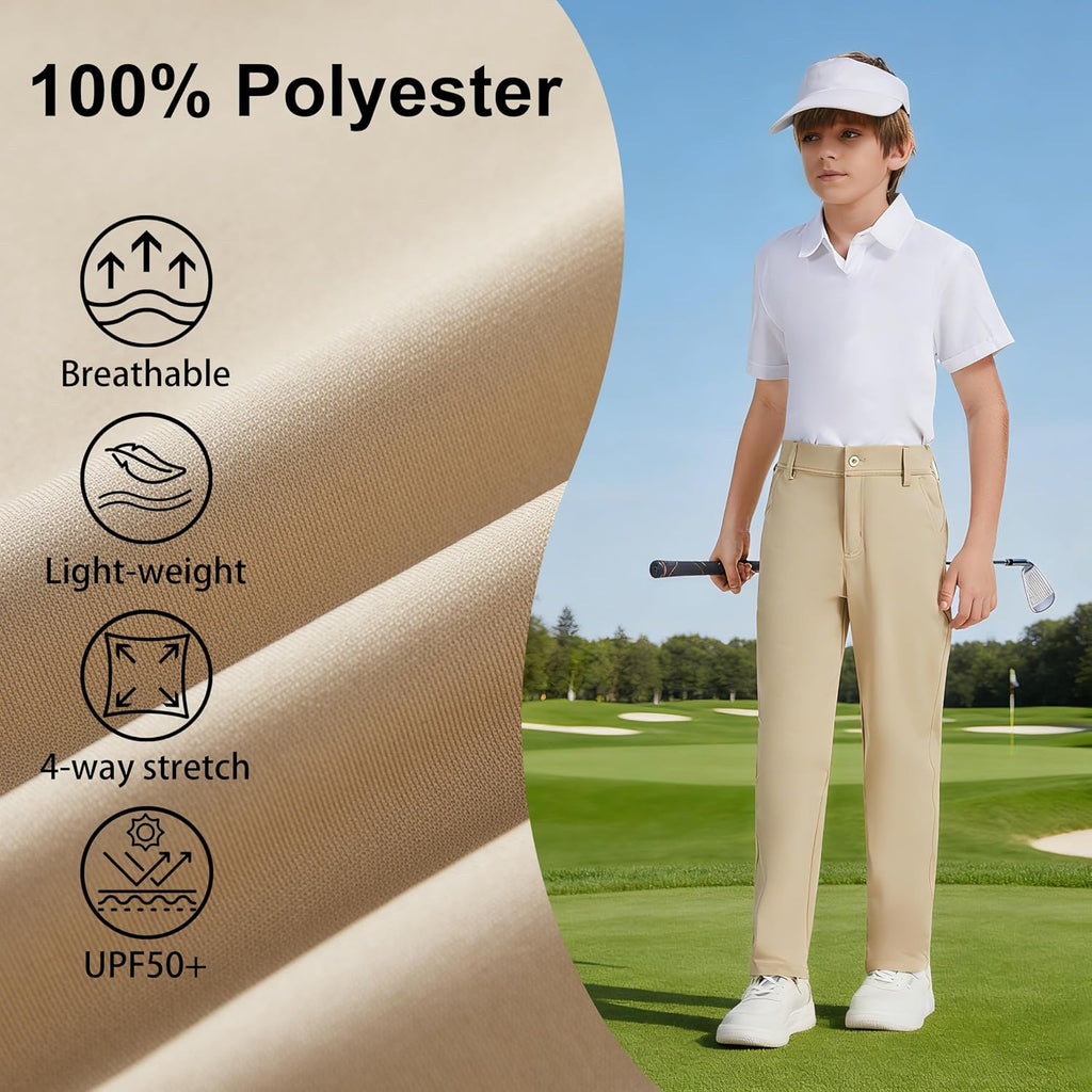 Boys Golf Pants, Quick Dry Performance Dress Pants for School Uniforms
