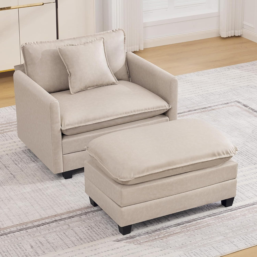 41'' Modern Leather Oversized Chair, Upholstered Accent Living Room Chair with Extra Thicked Deep Seat, Single Lounge