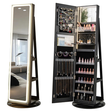 360° Swivel Jewelry Armoire with LED Lighted Full Length Mirror