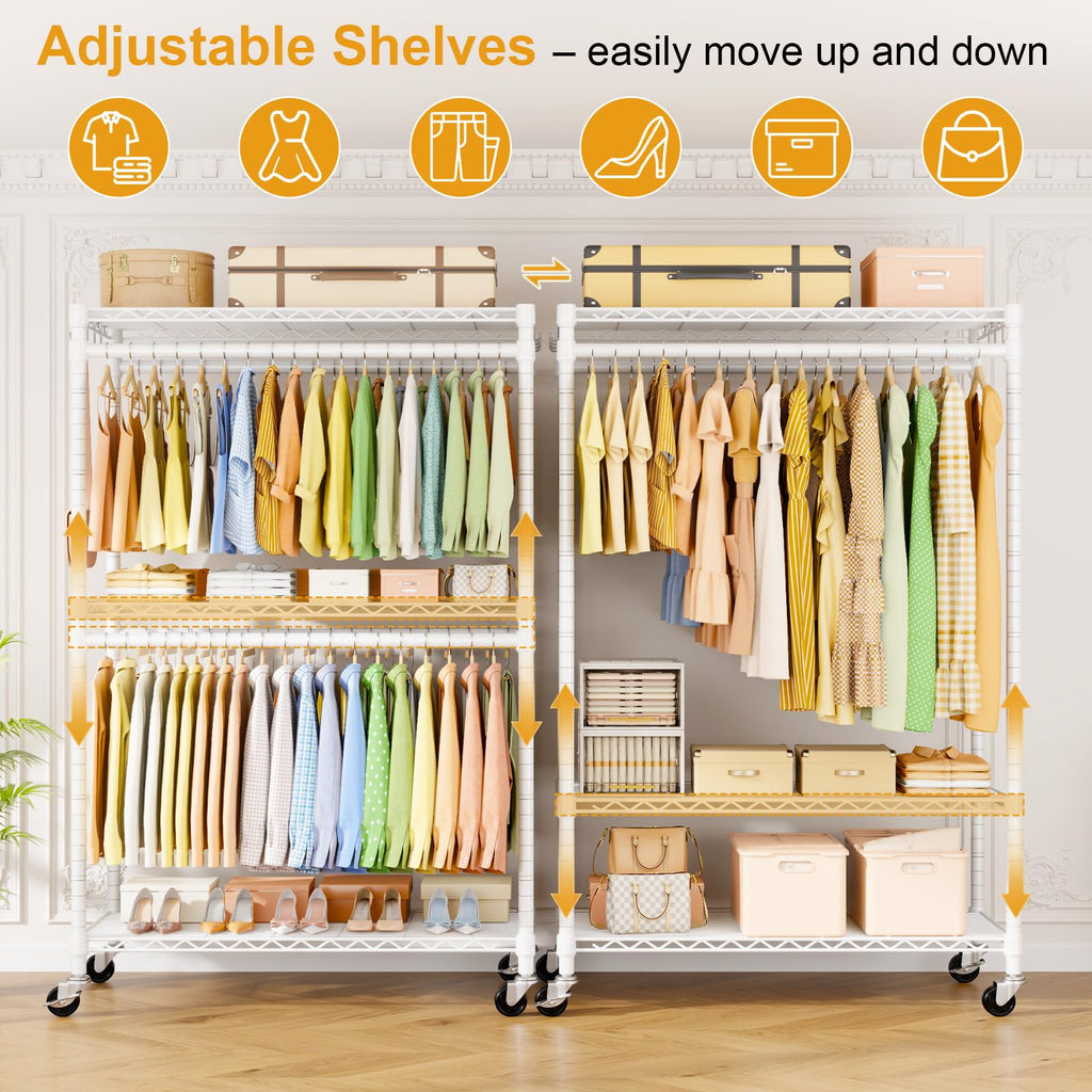 Rolling Clothes Rack, Clothing Racks for Hanging Clothes, White