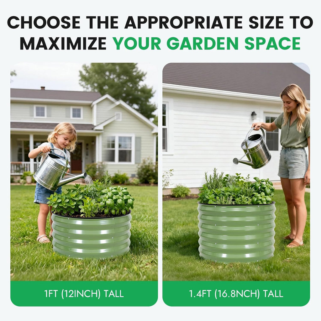 3 Pcs Round Galvanized Raised Garden Beds, 2x2x1ft Olive Green | Metal Planter Bed Outdoor, Raised Beds Kit for