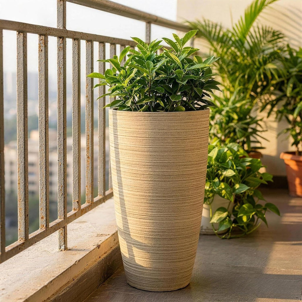 2-Pack Large Tall Planters with Saucer - 6.8 Gallons /12x21 Inch Faux Stone Finish Round Flower Pots for Indoor