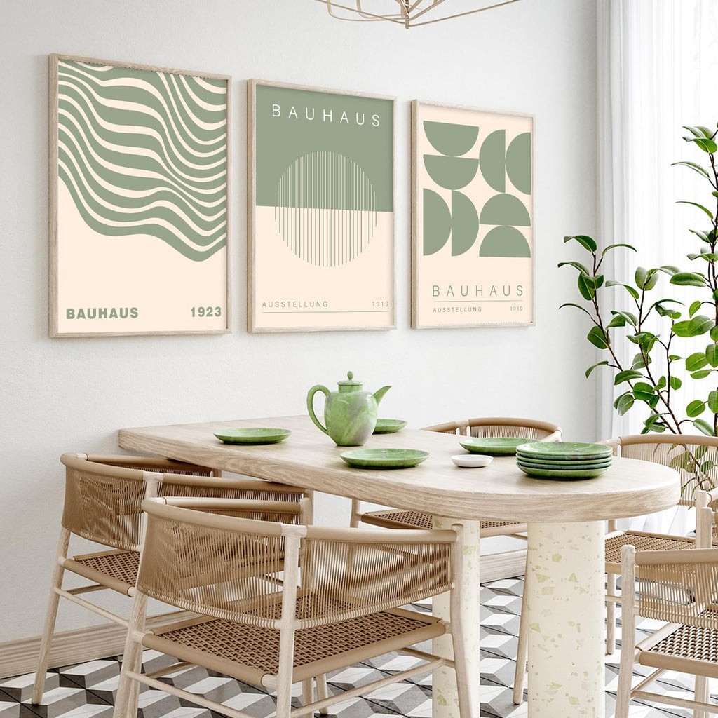 Geometric Line Wall Art Bauhaus 1923 Poster Sage Green Abstract Paintings Mid Century Modern Artwork Bauhaus