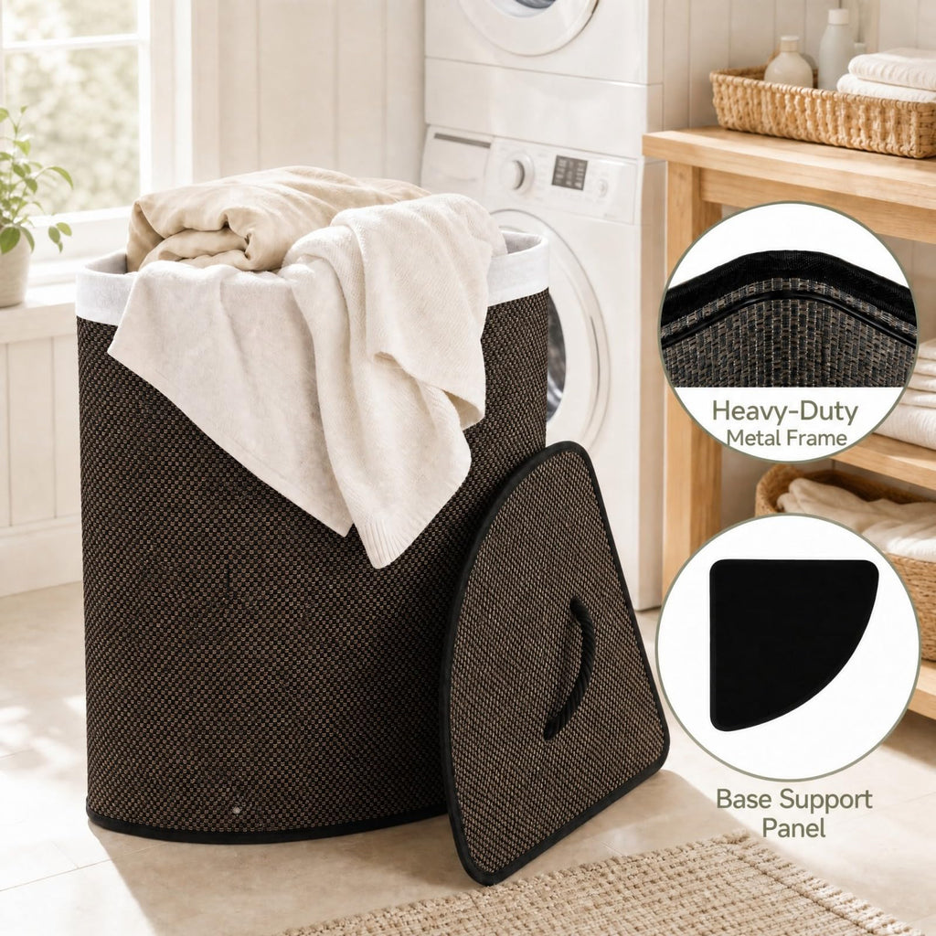 57 L Corner Bamboo Laundry Hamper with Lid, Removable Liner