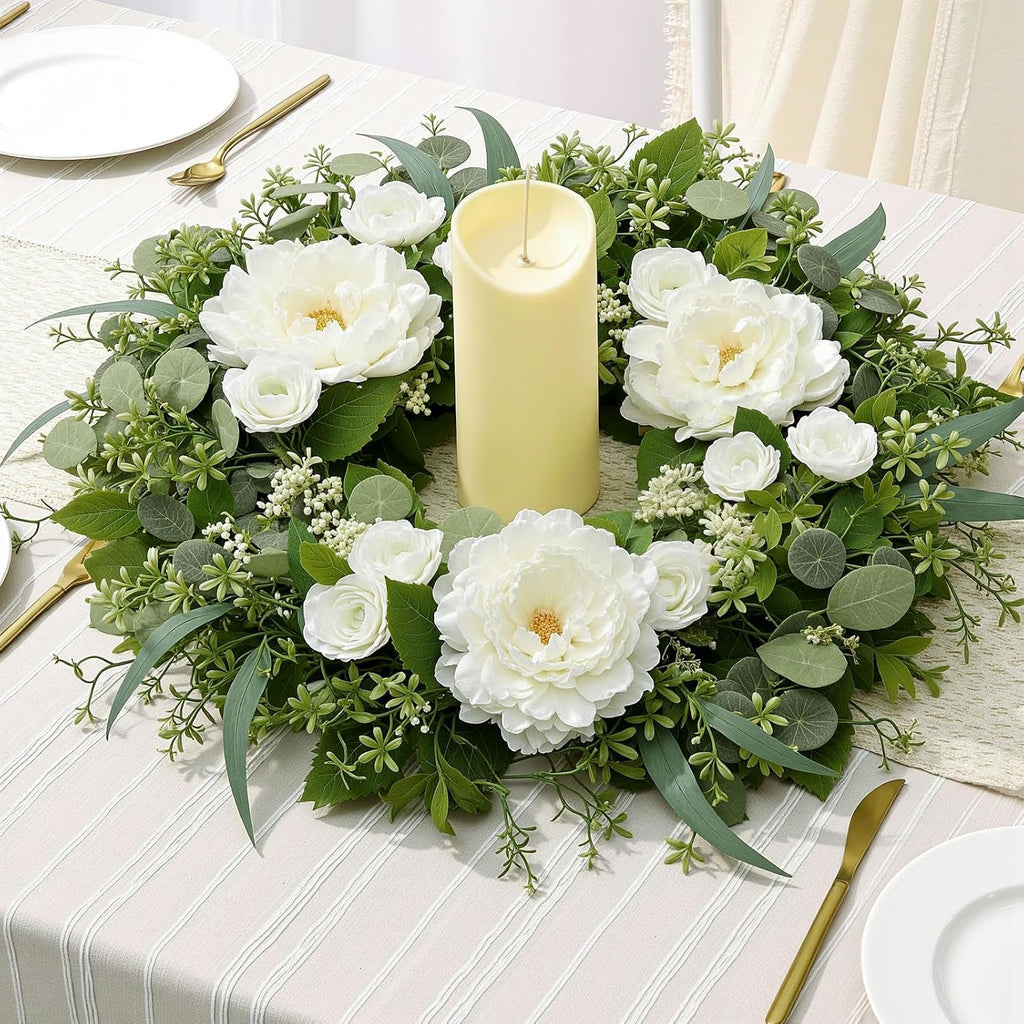 Summer Wreaths for Front Door 24" White Dahlia Rose Floral Wreath