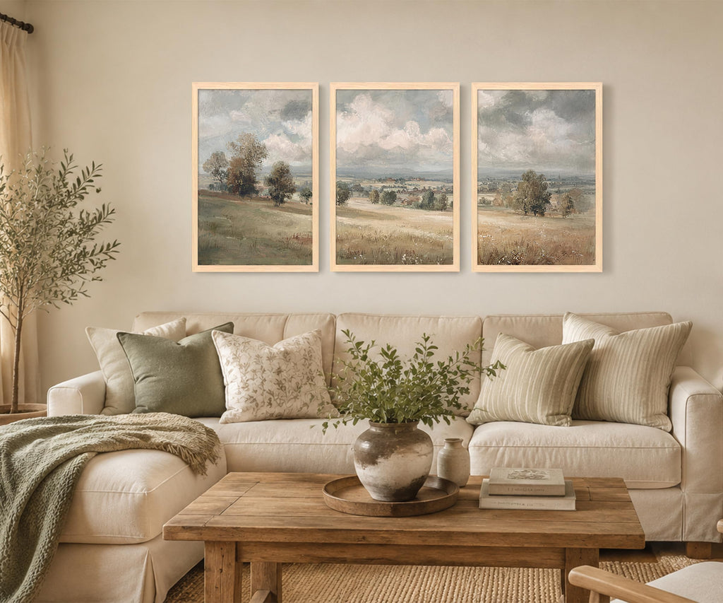Framed Neutral Landscape Wall Art Set of 3, Farmhouse Prints
