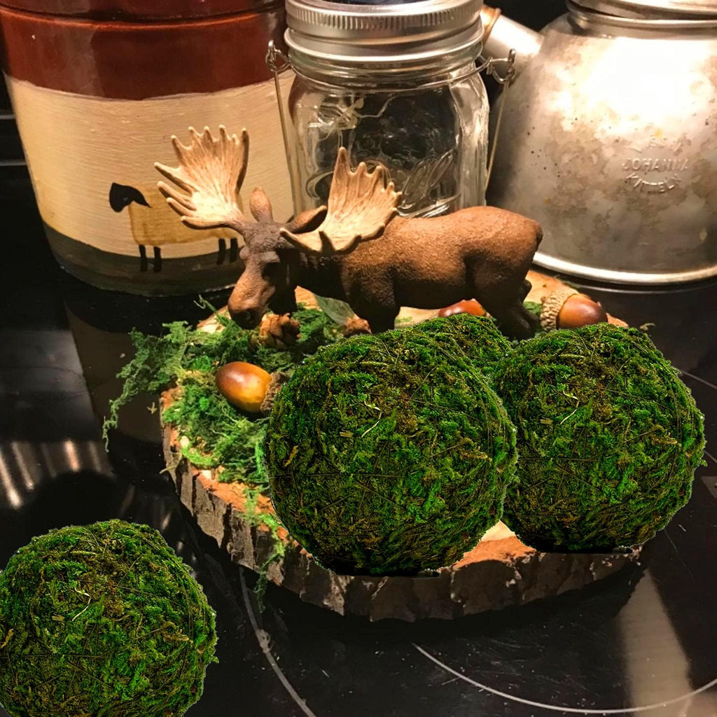 Natural Green Moss Decorative Ball,Handmade (3.5") - Set of 6