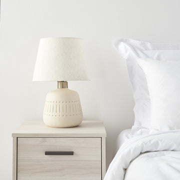 Home 16" Cream Natural Textured Ceramic Accent Table Lamp, Farmhouse, Boho, End Table, Coffee Table Lamp