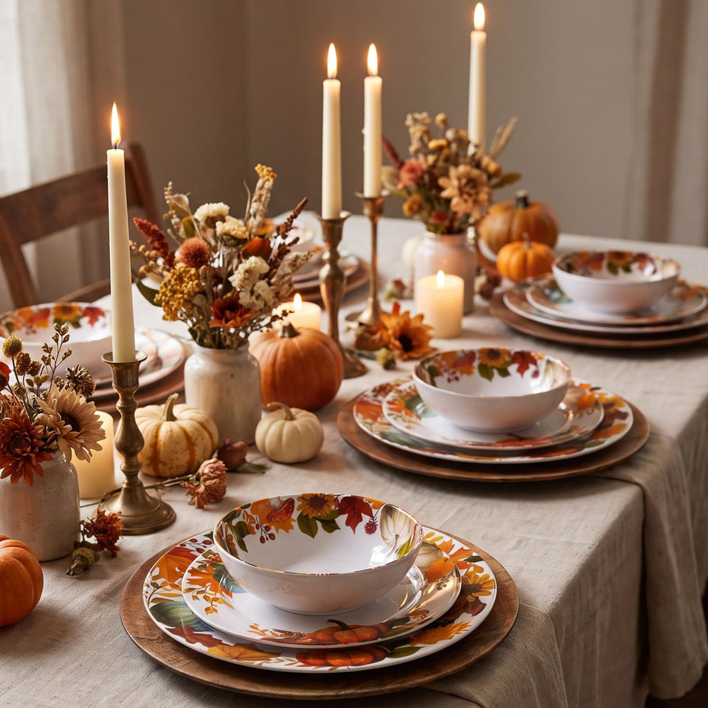 12‐Piece Fall Dinnerware Sets, Melamine Plates & Bowls Sets of 4