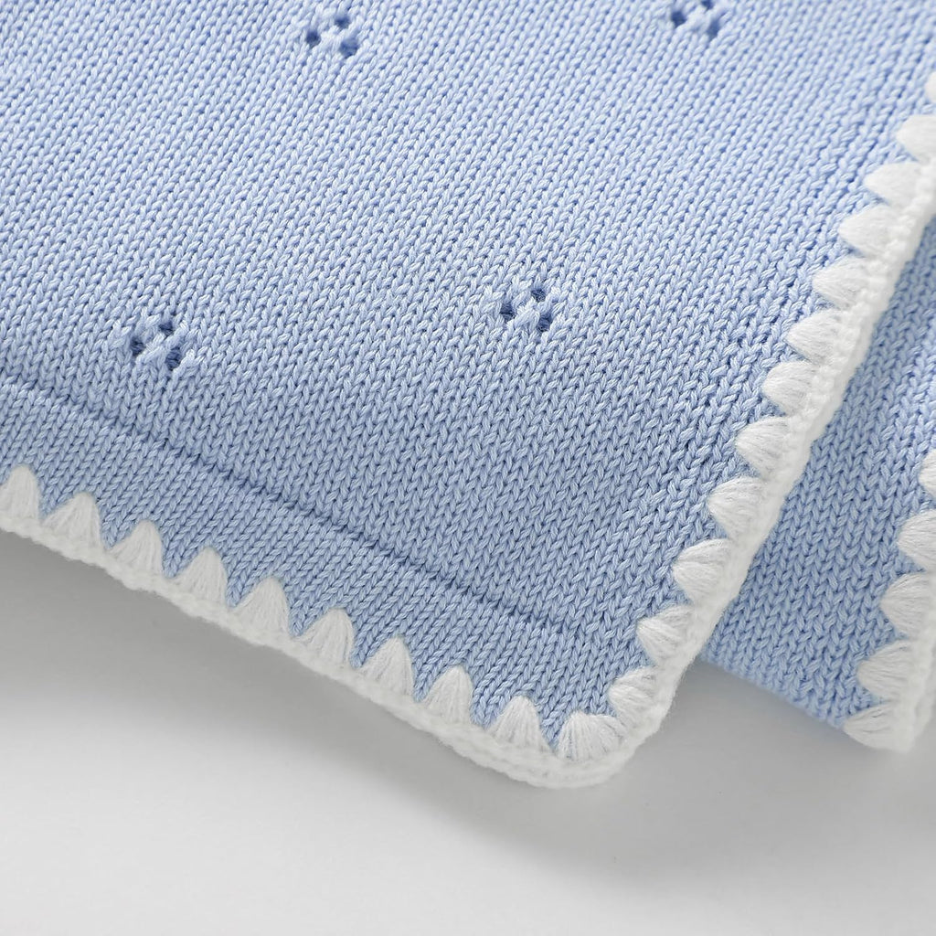 Blanket Knit White Swaddle Receiving Blankets for Boys & Girls Cotton