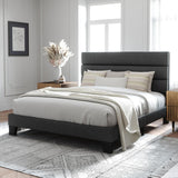 Full Platform Bed Frame with Fabric Upholstered Headboard and Wooden Slats Support