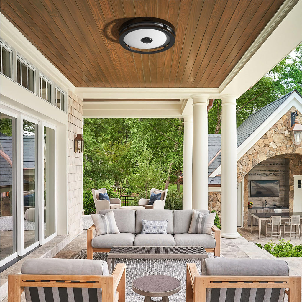Outdoor Motion Sensor LED Ceiling Light, Dusk to Dawn, 12"
