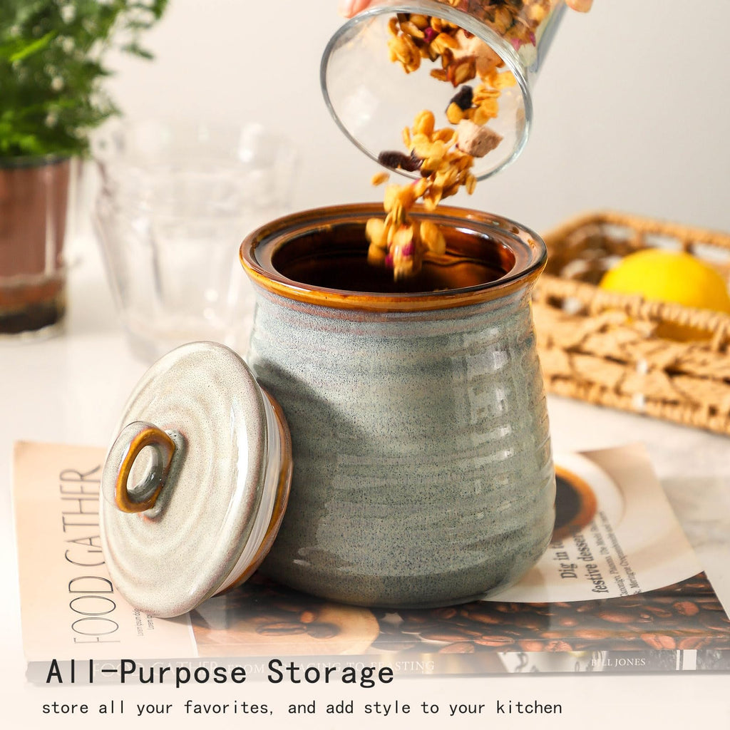 Sugar Container, 30 FL OZ Ceramic Food Storage Jar with Airtight Lid, Reactive Glazed Coffee Canister, Perfect for