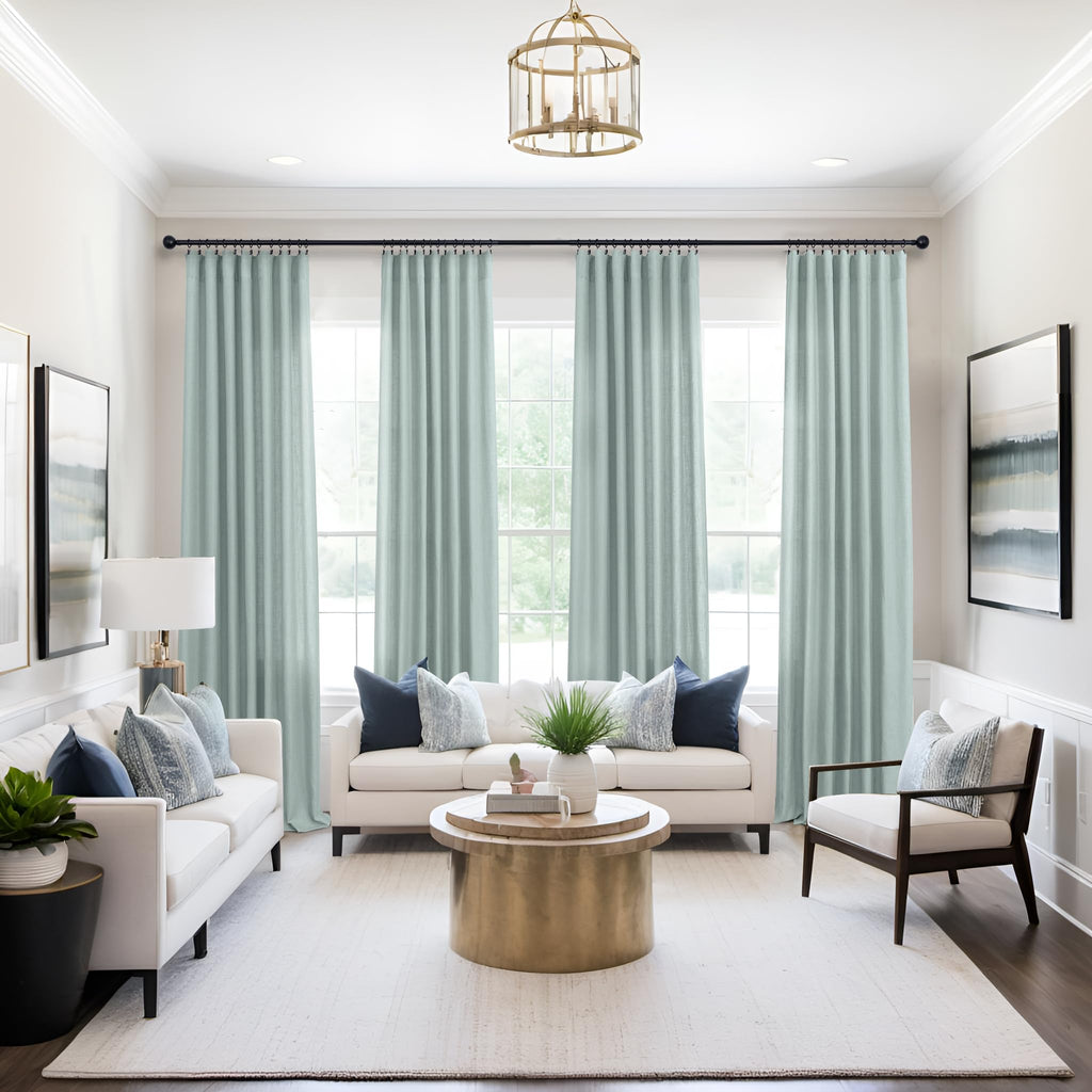 Aqua Curtains 38 Inch Width 2 Panel Rod Pocket Semi Sheer Linen Short Cafe Blue Green Tier Curtains for Basement