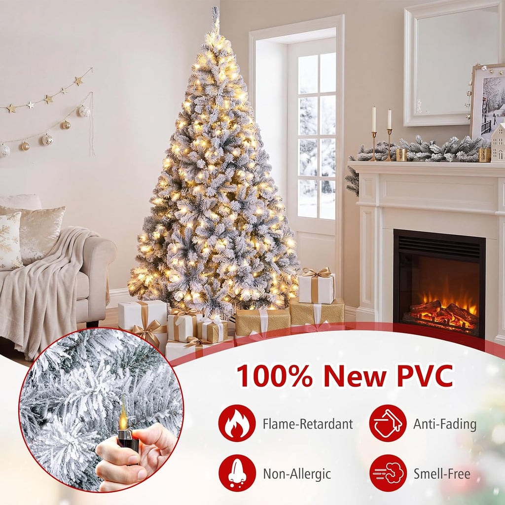 Pre-Lit Snow Flocked Christmas Tree with 450 Lights