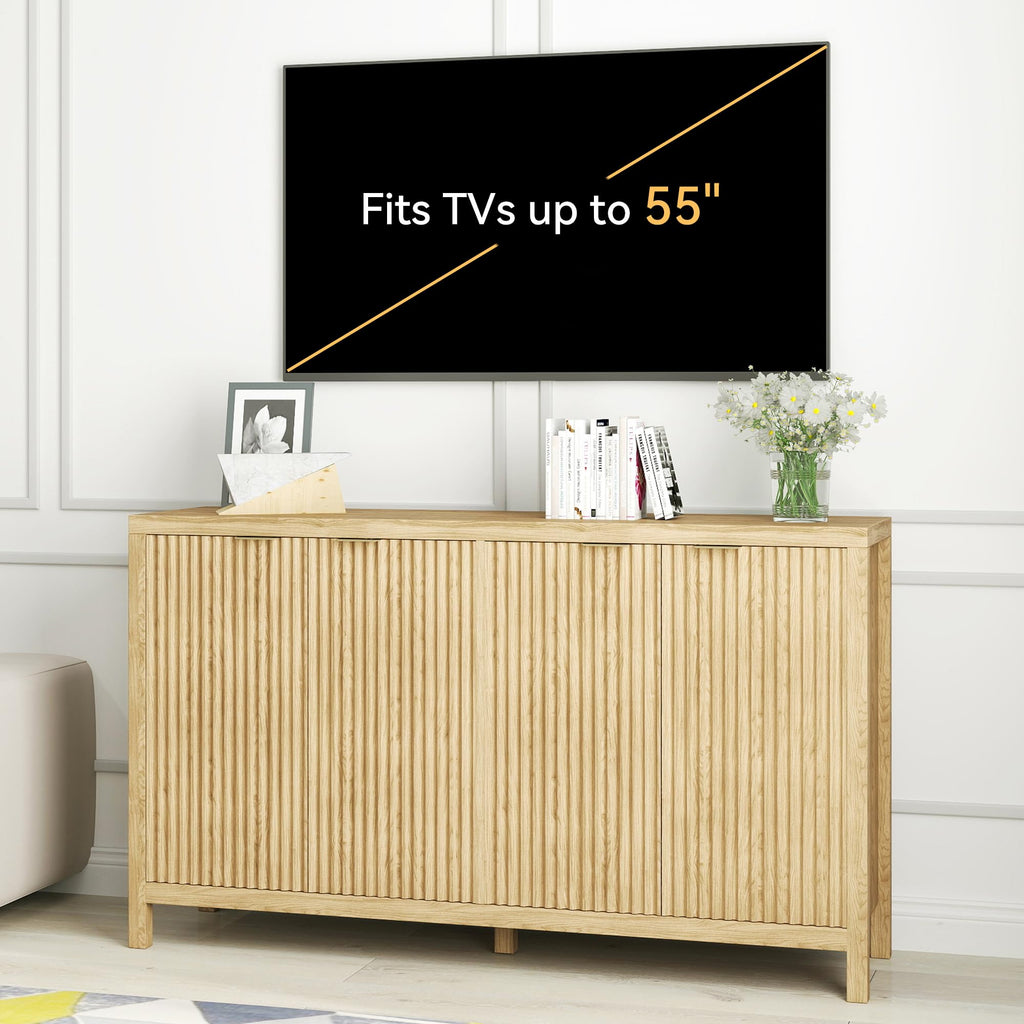 Fluted Sideboard Storage Cabinet, Sideboard Buffet Cabinet with Storage, Modern Credenza Coffee Bar Table with 4 Door