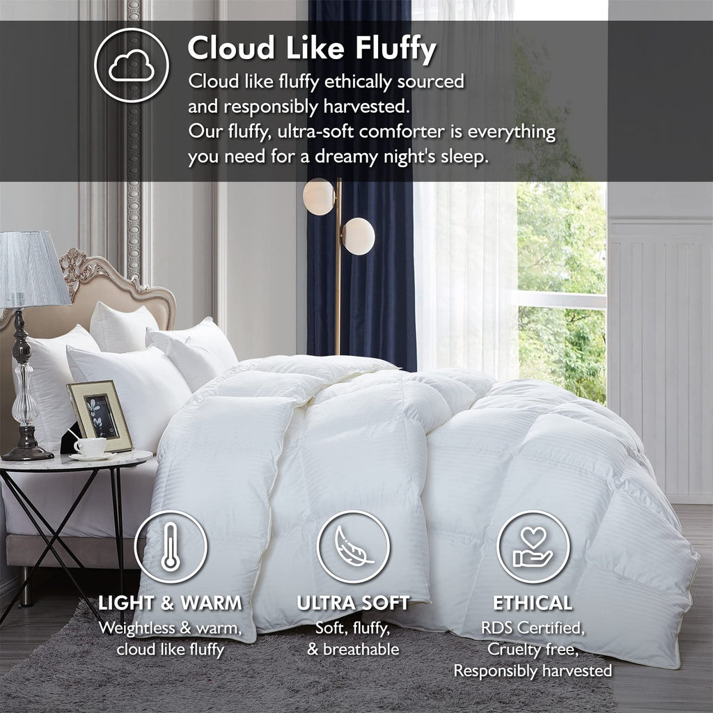 Luxurious King Size Goose Down Feather Fiber Comforter Duvet Insert, 100% Egyptian Cotton Cover, 70 oz. Fill Weight