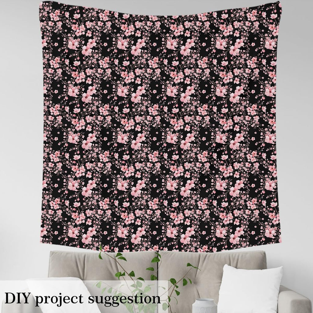 Cherry Blossom Floral Pink Soft Polyester Fabric, 3 Yard Bolt, 108" L x 59" W, Waterproof, Machine Washable, No