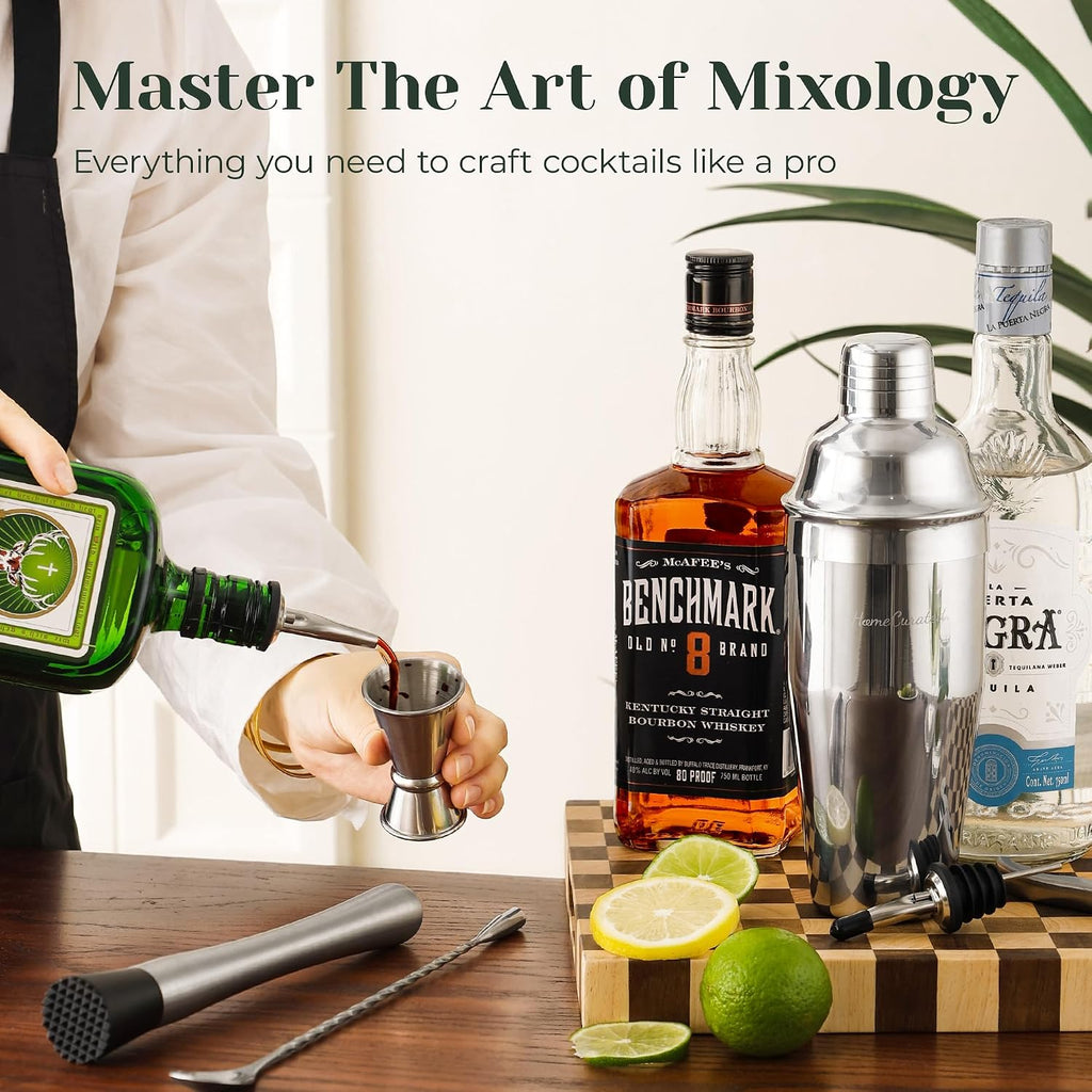 Cocktail Shaker Set,24-Piece Bartender Kit - Complete Bartending Kit Bar Set with Stand,Drink Shaker & Mixer - Set of 24